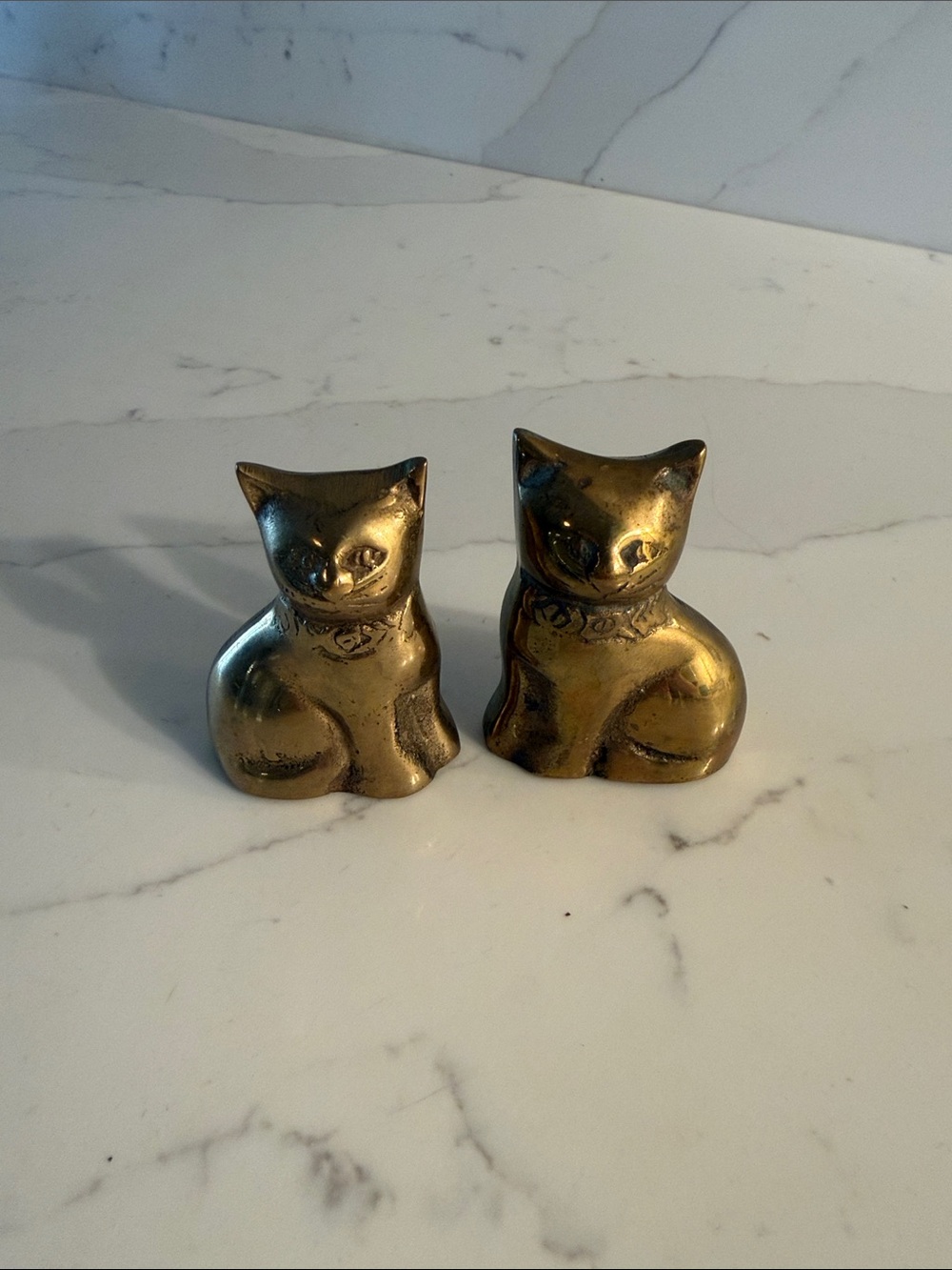Vintage Solid Brass  Cats Set of 2 Korea